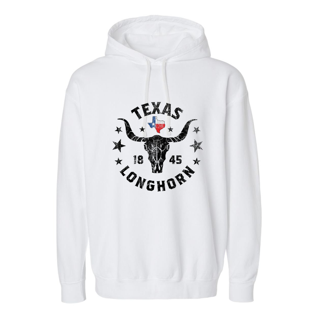 Texas 1845 Vintage Longhorn Cowboy And Rodeo Fan Garment-Dyed Fleece Hoodie