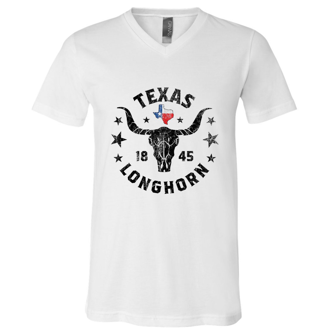 Texas 1845 Vintage Longhorn Cowboy And Rodeo Fan V-Neck T-Shirt