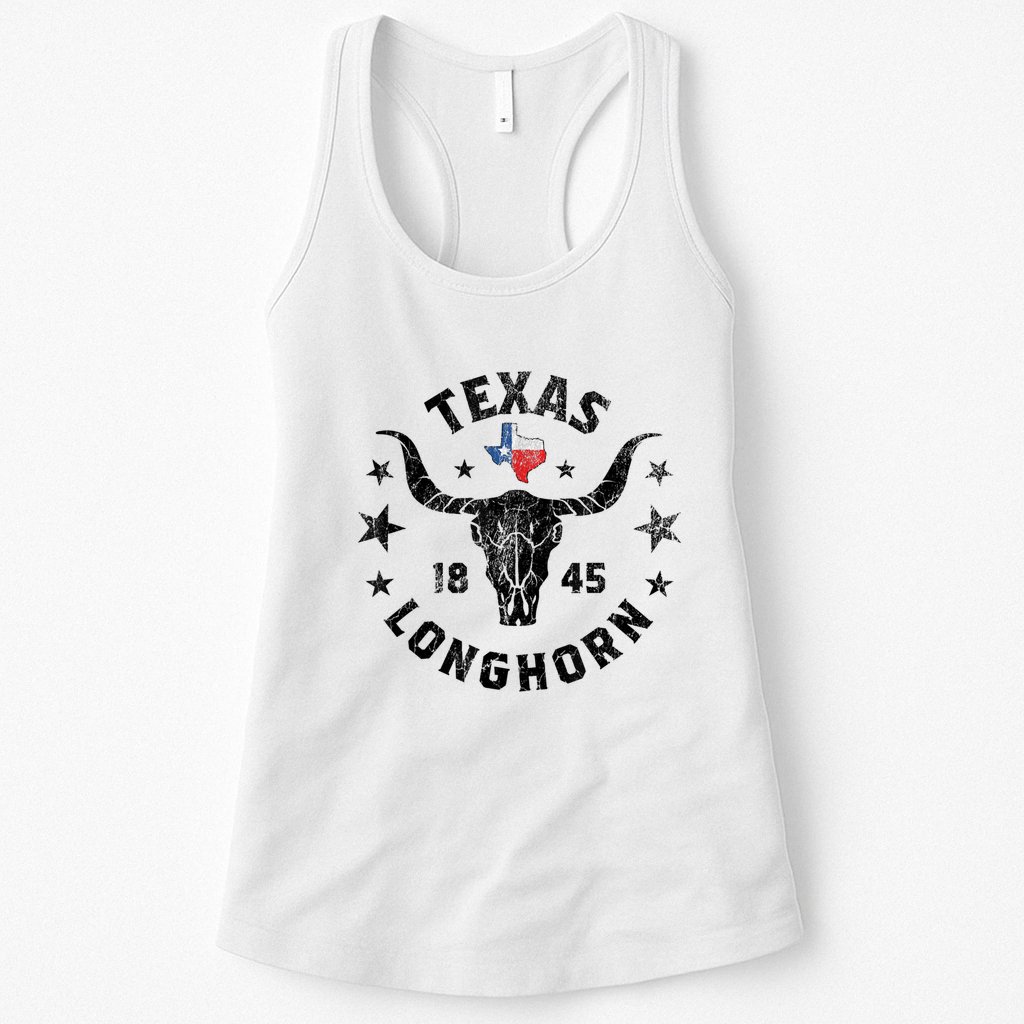 Texas 1845 Vintage Longhorn Cowboy And Rodeo Fan Womens Tank Top