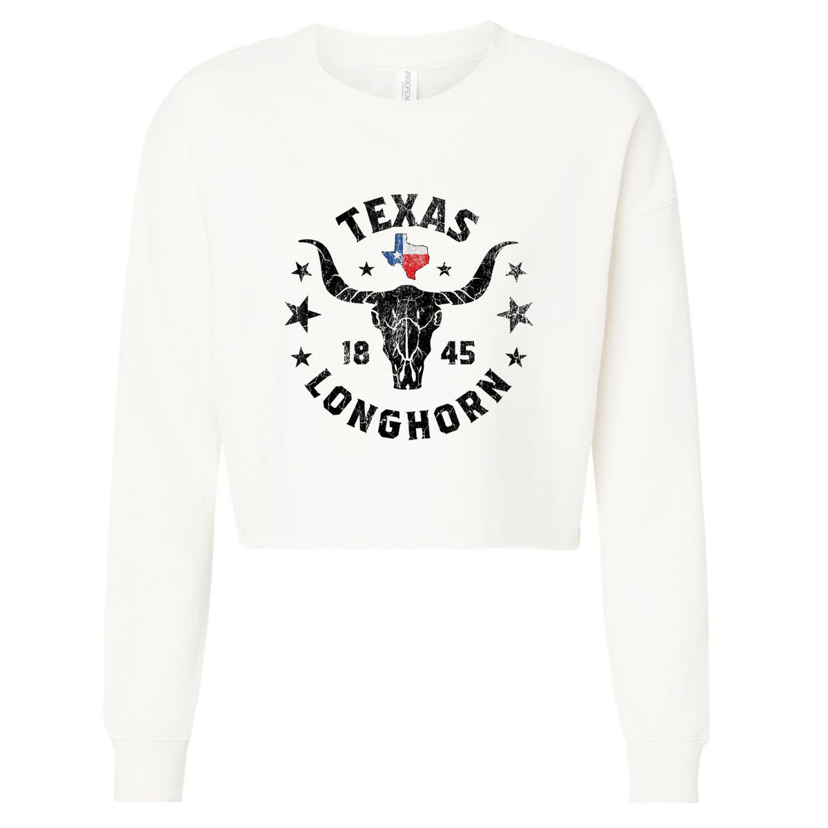 Texas 1845 Vintage Longhorn Cowboy And Rodeo Fan Cropped Pullover Crew