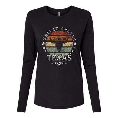 Texas 1845 Vintage Longhorn Cowboy And Rodeo Fan Womens Cotton Relaxed Long Sleeve T-Shirt