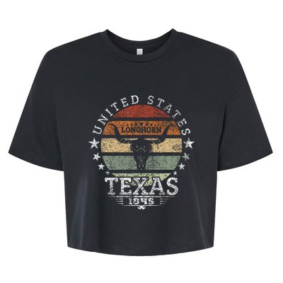 Texas 1845 Vintage Longhorn Cowboy And Rodeo Fan Bella+Canvas Jersey Crop Tee