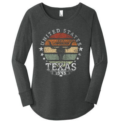 Texas 1845 Vintage Longhorn Cowboy And Rodeo Fan Women's Perfect Tri Tunic Long Sleeve Shirt