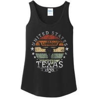 Texas 1845 Vintage Longhorn Cowboy And Rodeo Fan Ladies Essential Tank