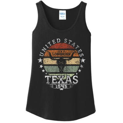 Texas 1845 Vintage Longhorn Cowboy And Rodeo Fan Ladies Essential Tank