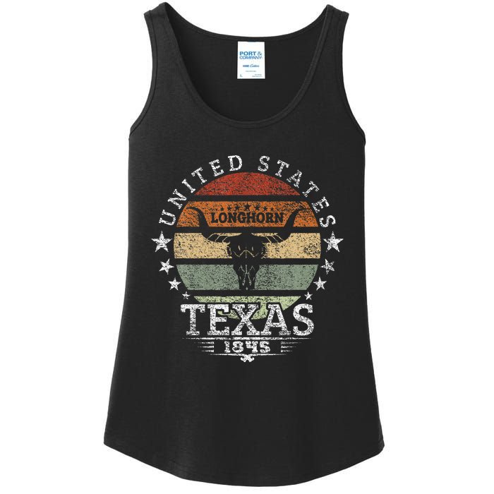 Texas 1845 Vintage Longhorn Cowboy And Rodeo Fan Ladies Essential Tank