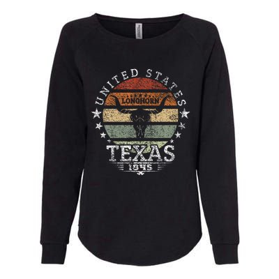 Texas 1845 Vintage Longhorn Cowboy And Rodeo Fan Womens California Wash Sweatshirt