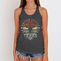 Texas 1845 Vintage Longhorn Cowboy And Rodeo Fan Women's Knotted Racerback Tank