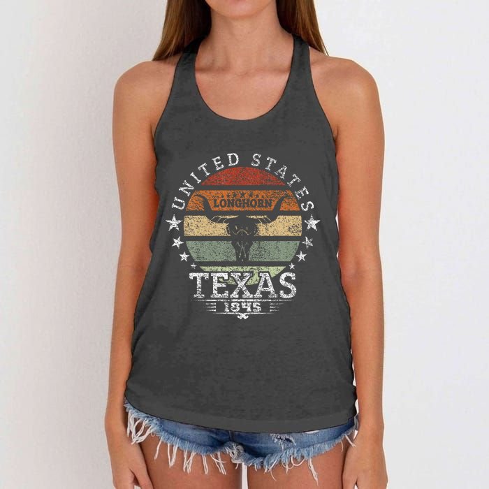 Texas 1845 Vintage Longhorn Cowboy And Rodeo Fan Women's Knotted Racerback Tank