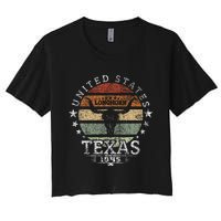 Texas 1845 Vintage Longhorn Cowboy And Rodeo Fan Women's Crop Top Tee