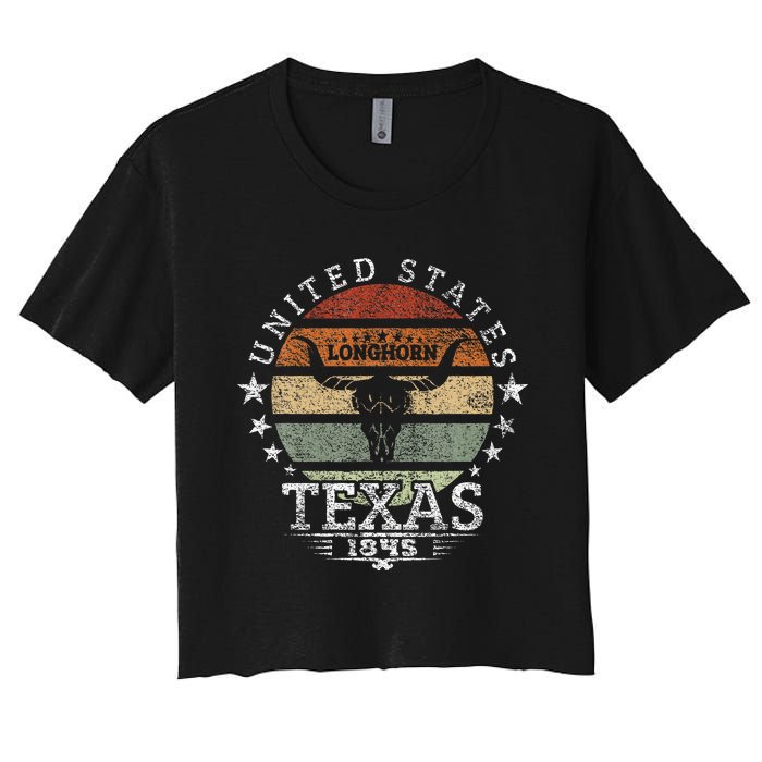 Texas 1845 Vintage Longhorn Cowboy And Rodeo Fan Women's Crop Top Tee