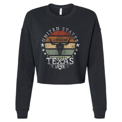 Texas 1845 Vintage Longhorn Cowboy And Rodeo Fan Cropped Pullover Crew