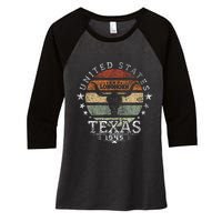 Texas 1845 Vintage Longhorn Cowboy And Rodeo Fan Women's Tri-Blend 3/4-Sleeve Raglan Shirt