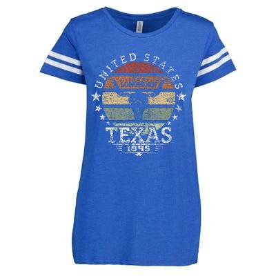 Texas 1845 Vintage Longhorn Cowboy And Rodeo Fan Enza Ladies Jersey Football T-Shirt