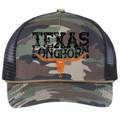 Texas 1845 Vintage Longhorn Cowboy And Rodeo Fan Retro Rope Trucker Hat Cap