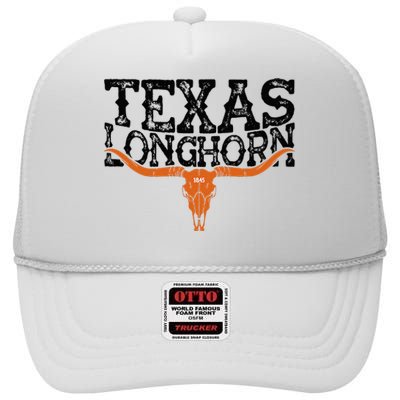 Texas 1845 Vintage Longhorn Cowboy And Rodeo Fan High Crown Mesh Back Trucker Hat