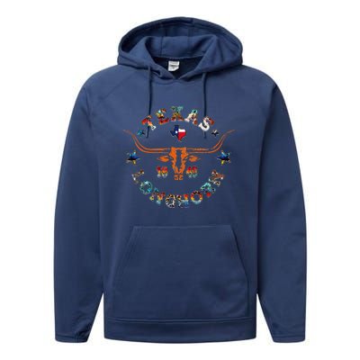 Texas 1845 Vintage Longhorn Cowboy Western Cow Mama Performance Fleece Hoodie