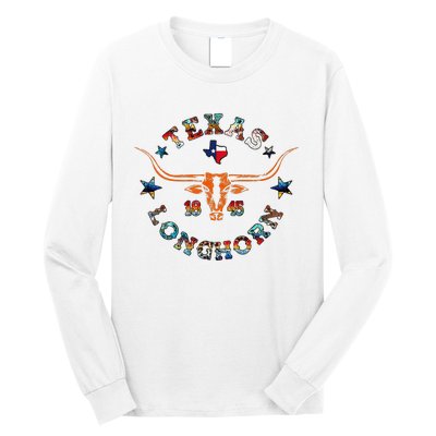 Texas 1845 Vintage Longhorn Cowboy Western Cow Mama Long Sleeve Shirt