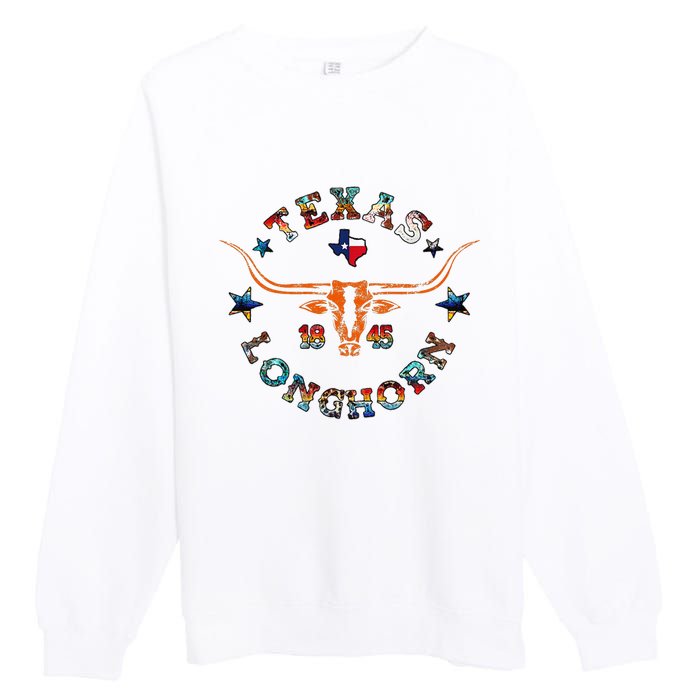 Texas 1845 Vintage Longhorn Cowboy Western Cow Mama Premium Crewneck Sweatshirt