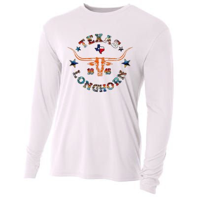 Texas 1845 Vintage Longhorn Cowboy Western Cow Mama Cooling Performance Long Sleeve Crew