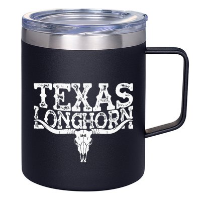 Texas 1845 Vintage Longhorn Cowboy And Rodeo Fan 12oz Stainless Steel Coffee Mug