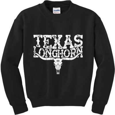 Texas 1845 Vintage Longhorn Cowboy And Rodeo Fan Kids Sweatshirt