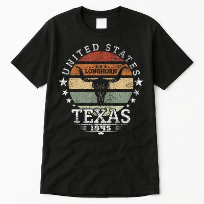 Texas 1845 Vintage Longhorn Cowboy And Rodeo Fan Tall T-Shirt