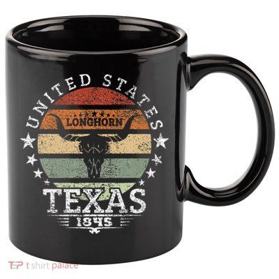 Texas 1845 Vintage Longhorn Cowboy And Rodeo Fan 11oz C Handle Ceramic Mug