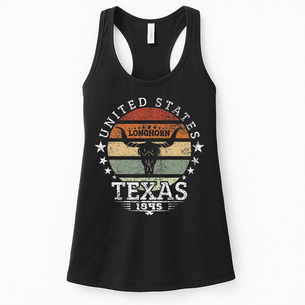 Texas 1845 Vintage Longhorn Cowboy And Rodeo Fan Womens Tank Top
