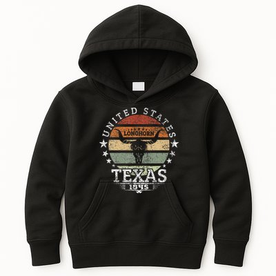 Texas 1845 Vintage Longhorn Cowboy And Rodeo Fan Kids Hoodie
