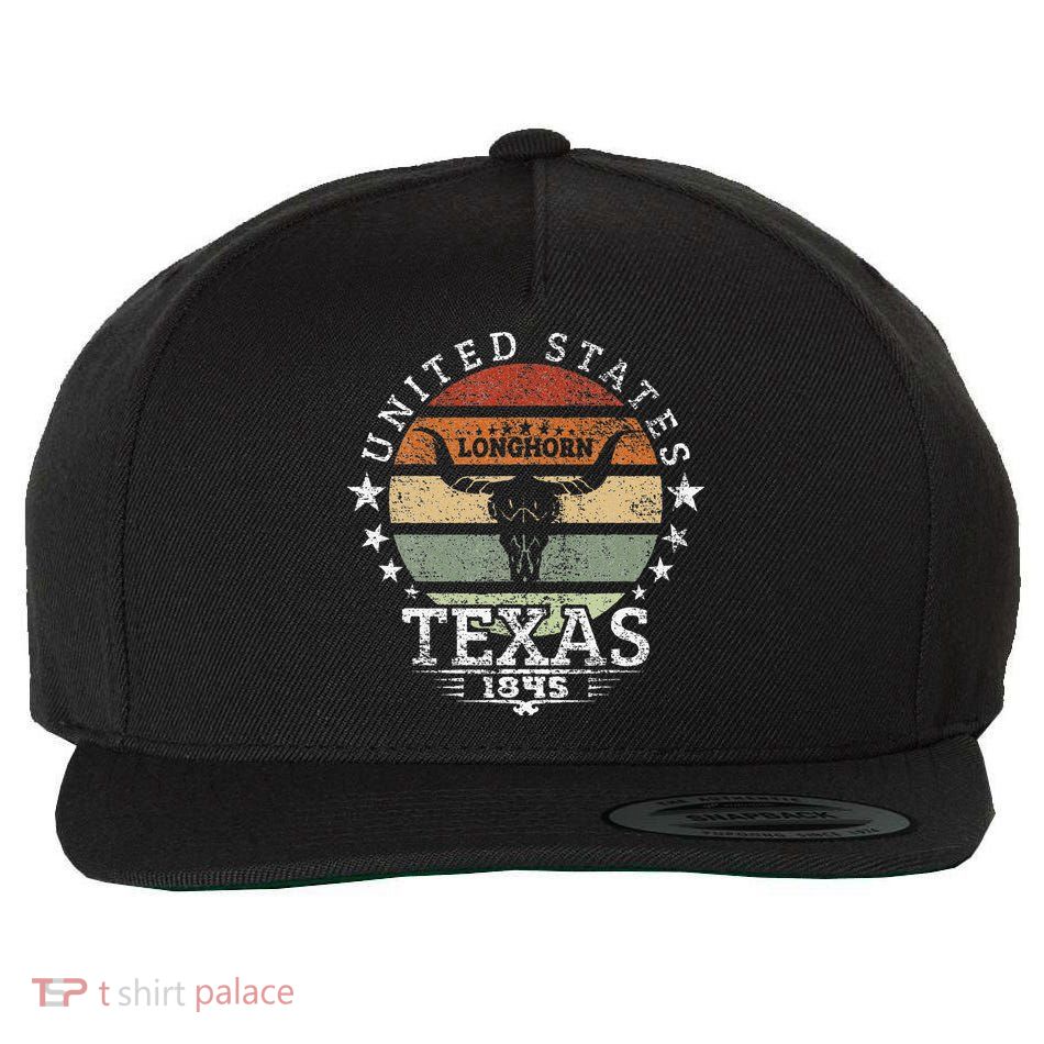 Texas 1845 Vintage Longhorn Cowboy And Rodeo Fan Wool Snapback Cap