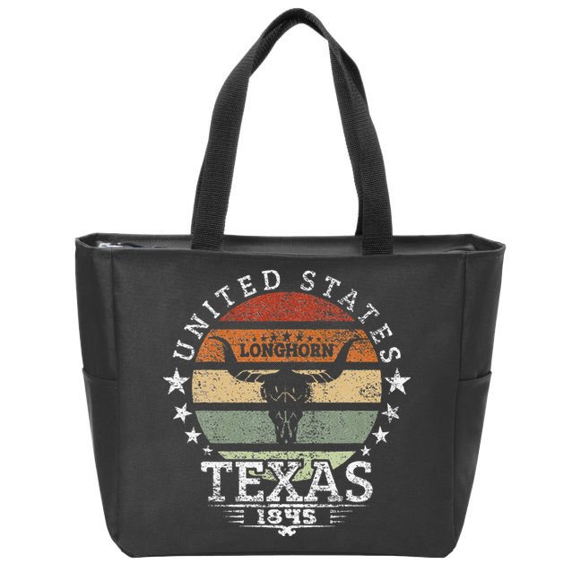 Texas 1845 Vintage Longhorn Cowboy And Rodeo Fan Zip Tote Bag