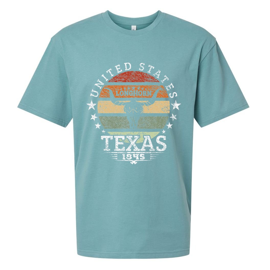 Texas 1845 Vintage Longhorn Cowboy And Rodeo Fan Sueded Cloud Jersey T-Shirt