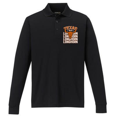 Texas 1845 Vintage Longhorn Western Performance Long Sleeve Polo