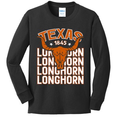 Texas 1845 Vintage Longhorn Western Kids Long Sleeve Shirt