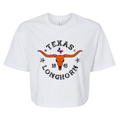 Texas 1845 Vintage Longhorn Cowboy And Rodeo Fan Bella+Canvas Jersey Crop Tee