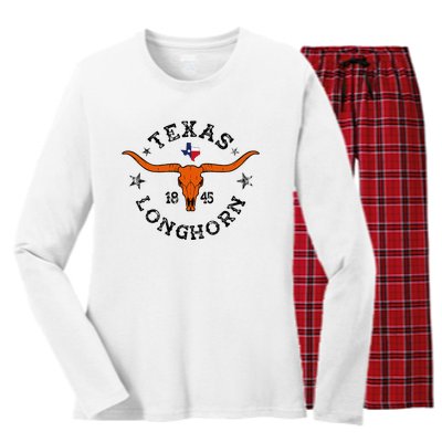 Texas 1845 Vintage Longhorn Cowboy And Rodeo Fan Women's Long Sleeve Flannel Pajama Set 