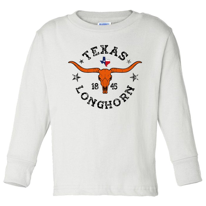 Texas 1845 Vintage Longhorn Cowboy And Rodeo Fan Toddler Long Sleeve Shirt