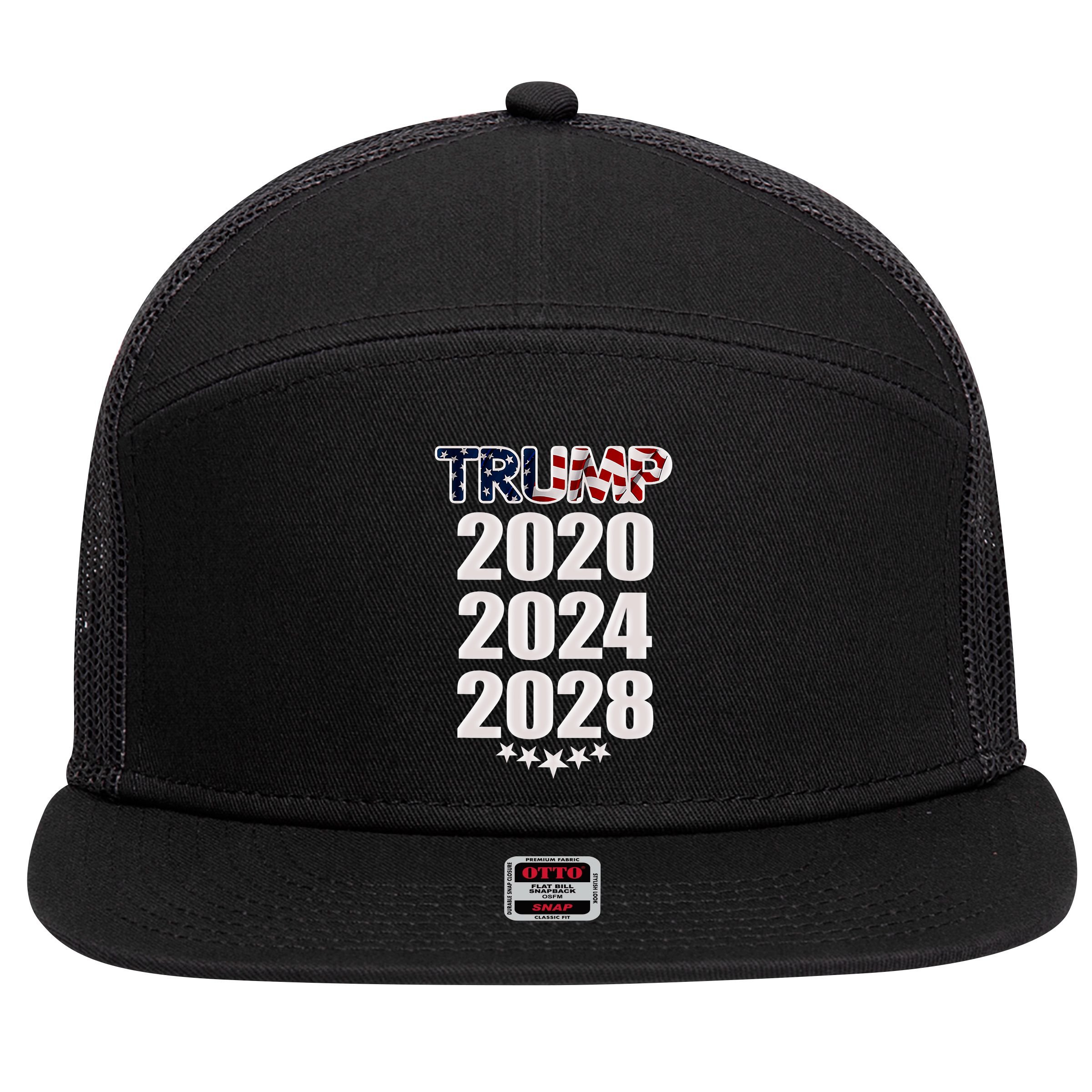 Trump 2020 2024 2028 Trump 4ever Vote Wisely 7 Panel Mesh Trucker Snapback Hat