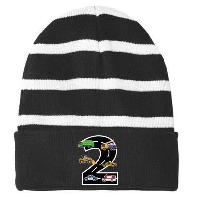 Two 2yr 2nd Birthday 2 Years Old 2nd Birthday Decoration Striped Beanie with Solid Band