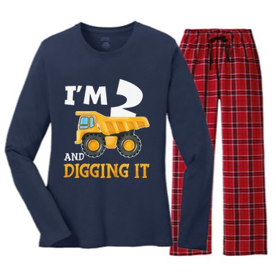 Two 2yr 2th Birthday Construction Boy 2 Years Old Women's Long Sleeve Flannel Pajama Set 