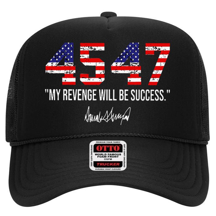 Trump 2024 45 47 Vintage American Flag Retro 4547 Trump 2024 High Crown Mesh Back Trucker Hat