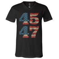 Trump 2024 45 Squared Second Term Usa Vintage V-Neck T-Shirt