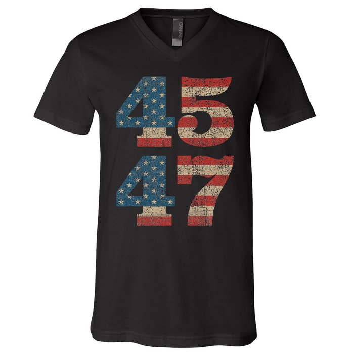 Trump 2024 45 Squared Second Term Usa Vintage V-Neck T-Shirt