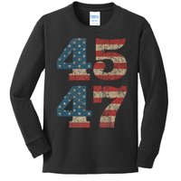 Trump 2024 45 Squared Second Term Usa Vintage Kids Long Sleeve Shirt