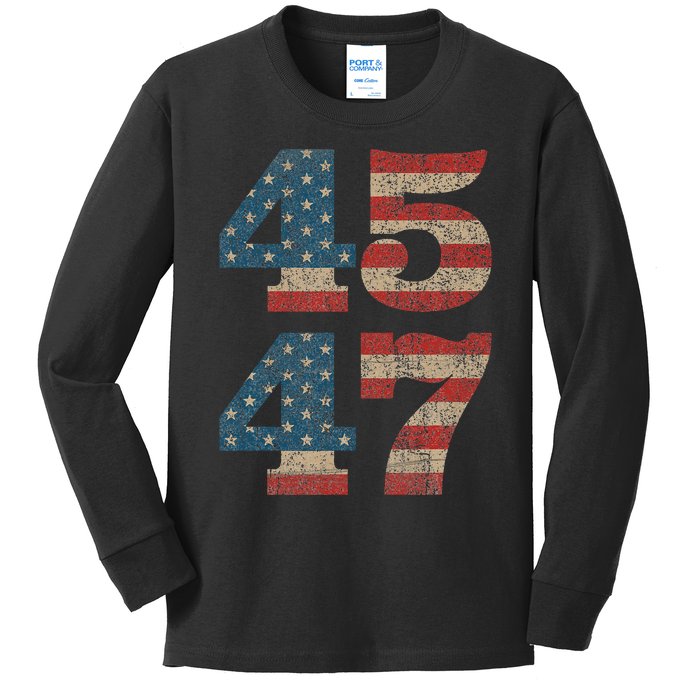 Trump 2024 45 Squared Second Term Usa Vintage Kids Long Sleeve Shirt