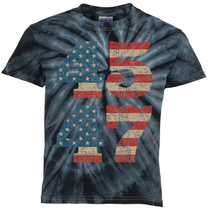 Trump 2024 45 Squared Second Term Usa Vintage Kids Tie-Dye T-Shirt