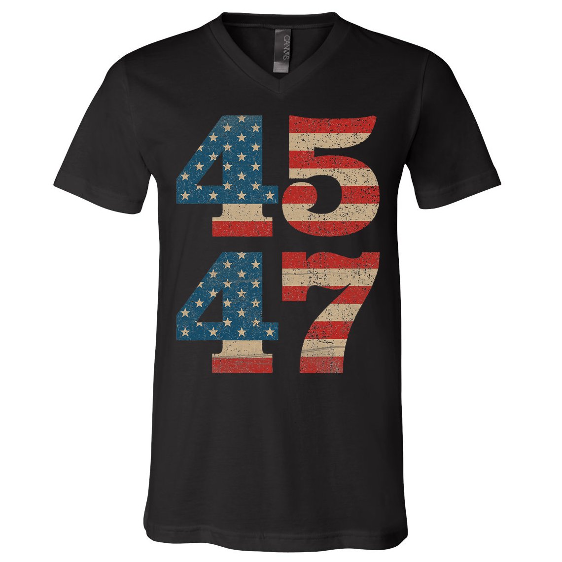 Trump 2024 45 47 Vintage American Flag Retro 4547 Trump 2024 V-Neck T-Shirt