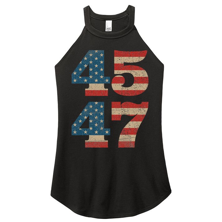 Trump 2024 45 47 Vintage American Flag Retro 4547 Trump 2024 Women's Perfect Tri Rocker Tank