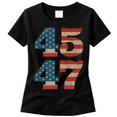 Trump 2024 45 47 Vintage American Flag Retro 4547 Trump 2024 Womens T-Shirt